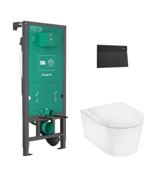  - HANSGROHE EluPura S Zestaw stelaż podtynkowy z przyciskiem spłukującym i miską wiszącą WC EluPura S z deską WC  60303670 - 60303670 - Łazienki Szydłowski