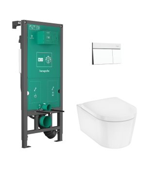  - HANSGROHE EluPura S Zestaw stelaż podtynkowy z przyciskiem spłukującym  i miską wiszącą WC EluPura S z deską WC  60303700 - 60303700 - Łazienki Szydłowski