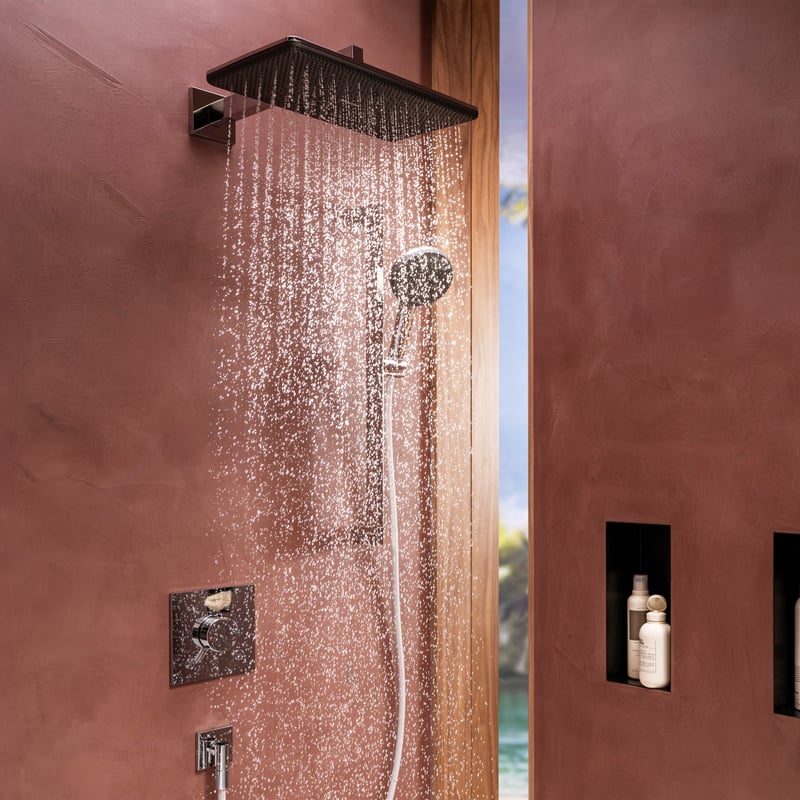 alive Q prostokątna deszczownica zramieniem z sufitu