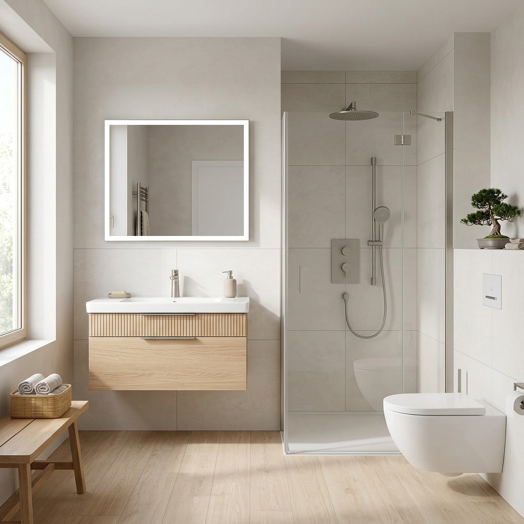 łazienka z armatura szczotkowane złoto Villeroy&boch