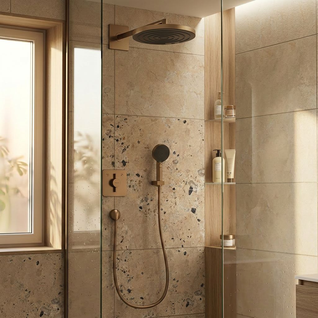 Hansgrohe DuoTurn bateria podtynkowa w nowoczesnej łazience z prysznicem